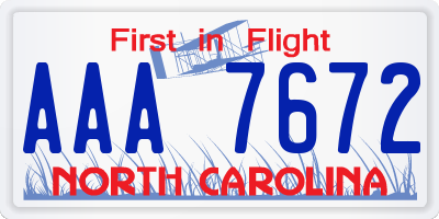 NC license plate AAA7672