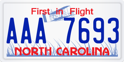 NC license plate AAA7693