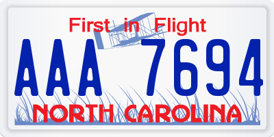 NC license plate AAA7694