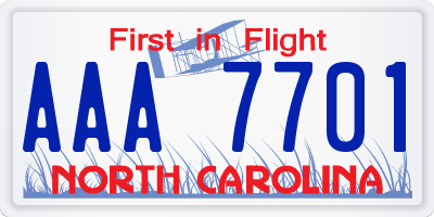 NC license plate AAA7701