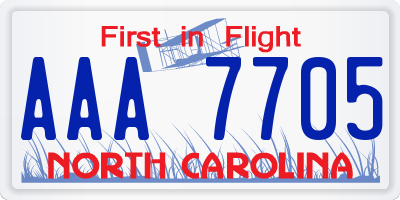 NC license plate AAA7705