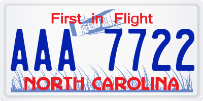 NC license plate AAA7722