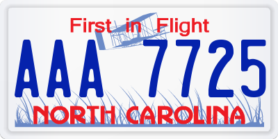 NC license plate AAA7725