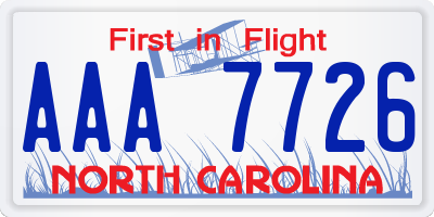 NC license plate AAA7726