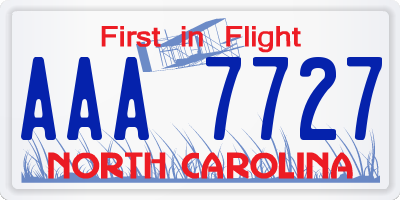 NC license plate AAA7727