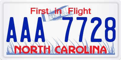 NC license plate AAA7728