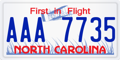 NC license plate AAA7735