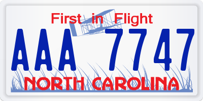 NC license plate AAA7747