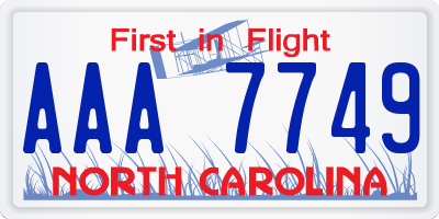 NC license plate AAA7749