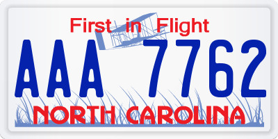 NC license plate AAA7762