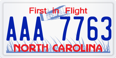 NC license plate AAA7763