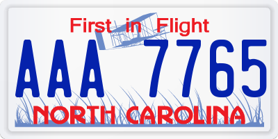 NC license plate AAA7765