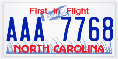 NC license plate AAA7768