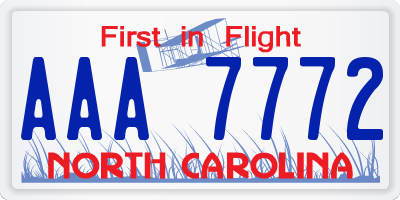 NC license plate AAA7772