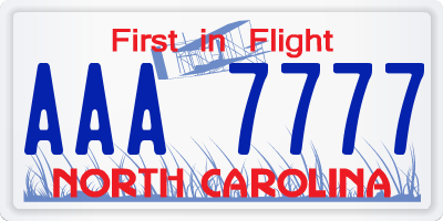 NC license plate AAA7777