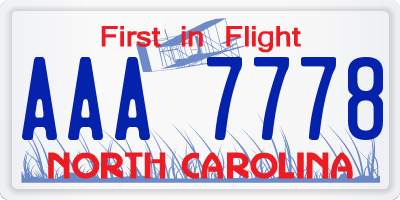 NC license plate AAA7778