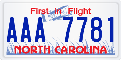 NC license plate AAA7781