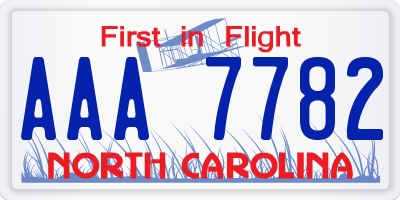 NC license plate AAA7782