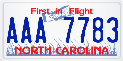 NC license plate AAA7783