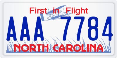 NC license plate AAA7784