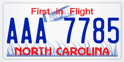 NC license plate AAA7785