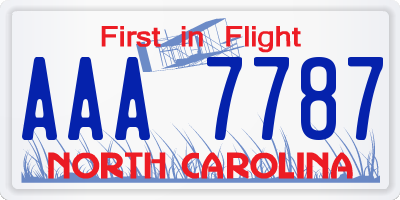 NC license plate AAA7787