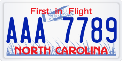 NC license plate AAA7789