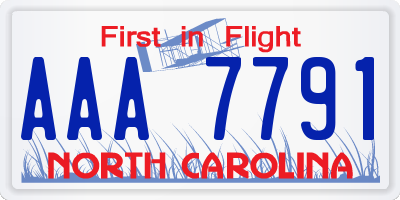 NC license plate AAA7791