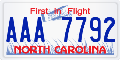 NC license plate AAA7792