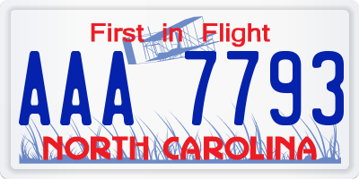 NC license plate AAA7793