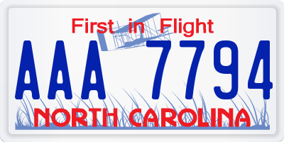 NC license plate AAA7794