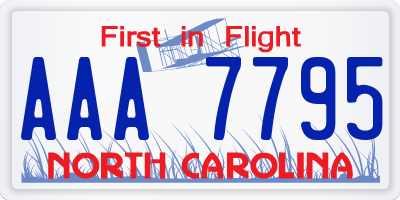 NC license plate AAA7795