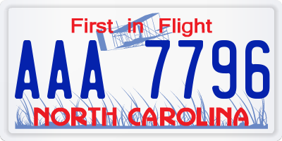 NC license plate AAA7796