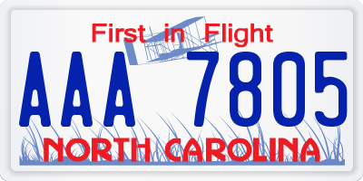 NC license plate AAA7805