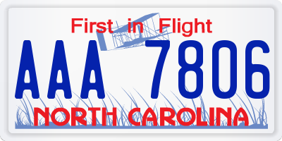 NC license plate AAA7806