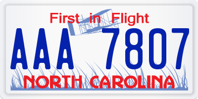 NC license plate AAA7807