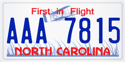 NC license plate AAA7815