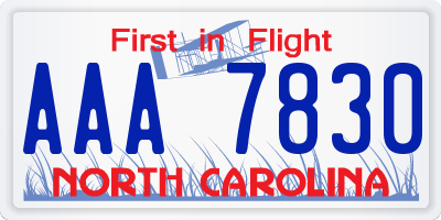 NC license plate AAA7830