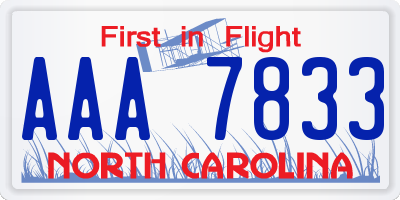 NC license plate AAA7833