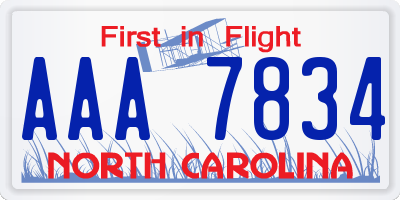 NC license plate AAA7834
