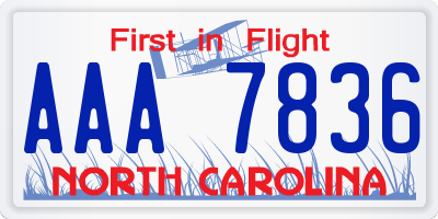 NC license plate AAA7836