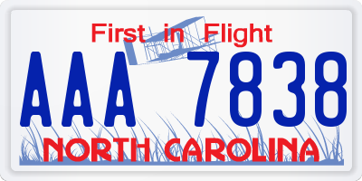 NC license plate AAA7838