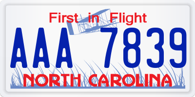 NC license plate AAA7839