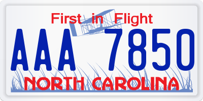 NC license plate AAA7850