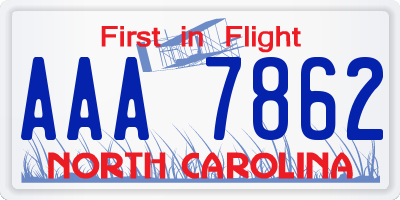 NC license plate AAA7862