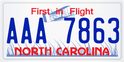 NC license plate AAA7863