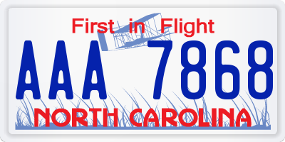 NC license plate AAA7868