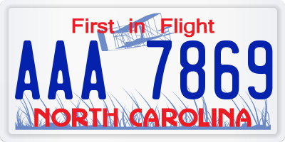 NC license plate AAA7869