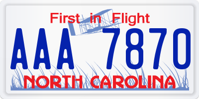 NC license plate AAA7870