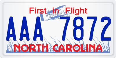 NC license plate AAA7872